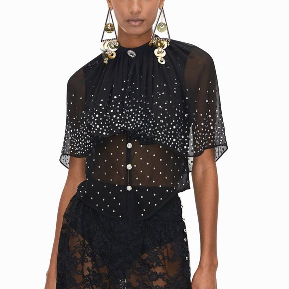 NWT Rabanne x HM Embellished Chiffon Cape Top sz XS 34 - Picture 6 of 15
